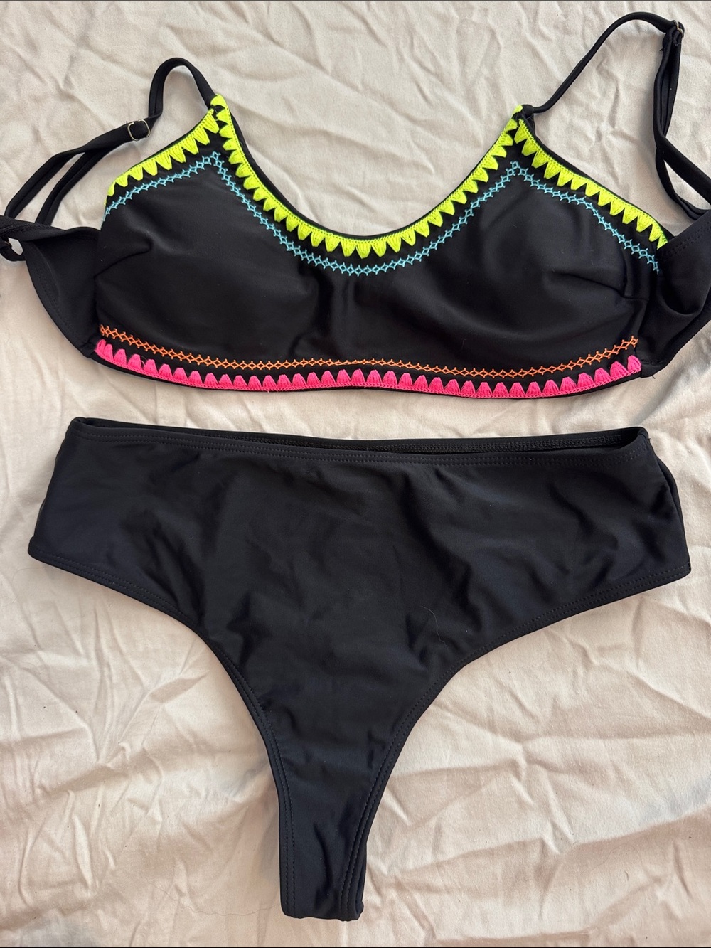 Xhilaration Black Bikini with Neon Pink, Neon Yellow & Aqua Trim